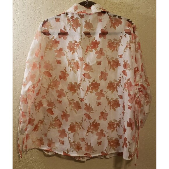 Notations Floral Womens Three Quarter Sleeve Sheer Blouse Sz 1X Button Down - Picture 7 of 7